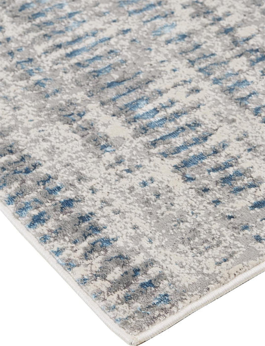 Abstract Stain Resistant Area Rug - Blue Gray And Ivory - 8' X 11'