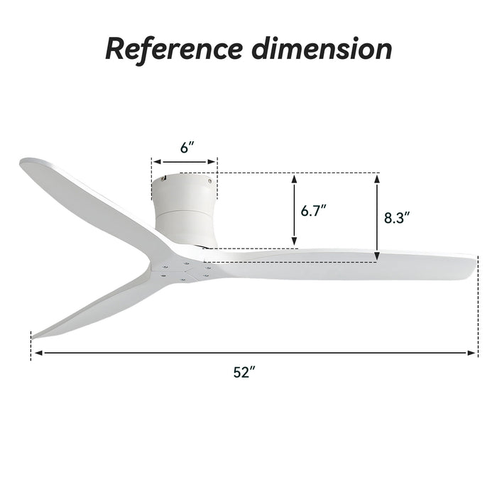 52" Ceiling Fan, No Light Flush Mount Low Profile 3 Blades With Remote Control Daily Nest