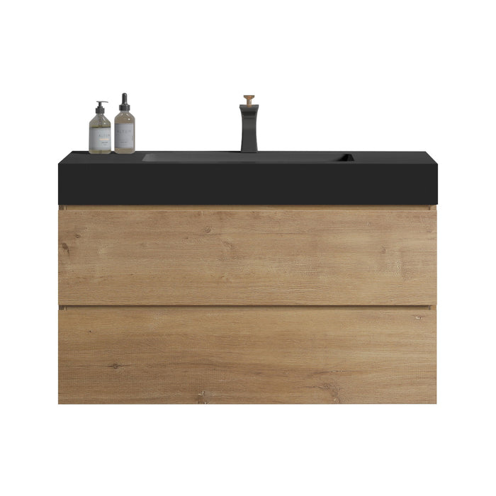 Alice - Natural Oak Bathroom Vanity With Sink, Large Storage Wall Mounted Floating Bathroom Vanity For Modern Bathroom, One-Piece Sink Basin Without Drain Home Essentials