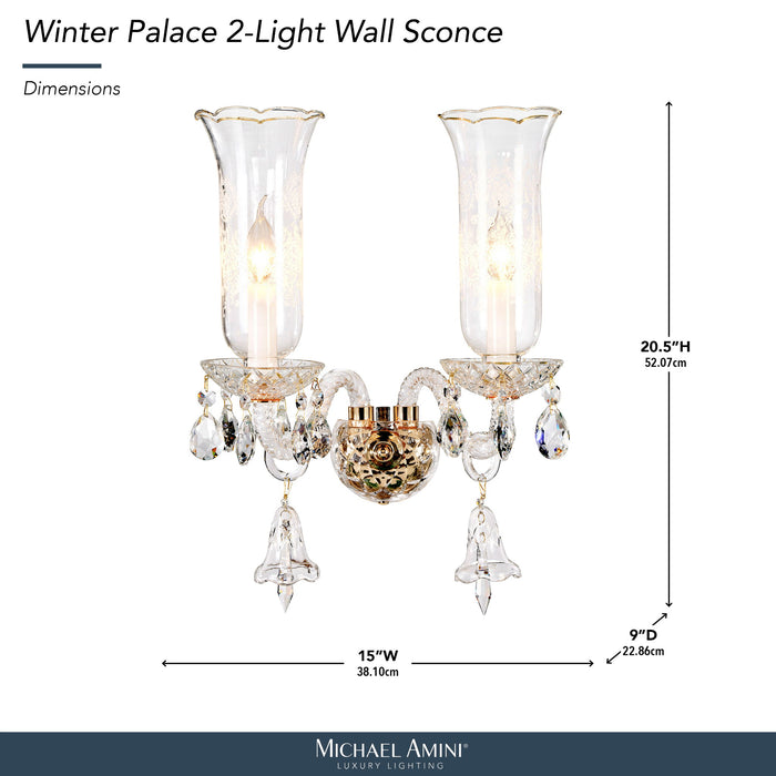 Michael Amini Lighting - Winter Palace 2-Light Traditional Crystal Wall Sconce - Gold / White Michael Amini