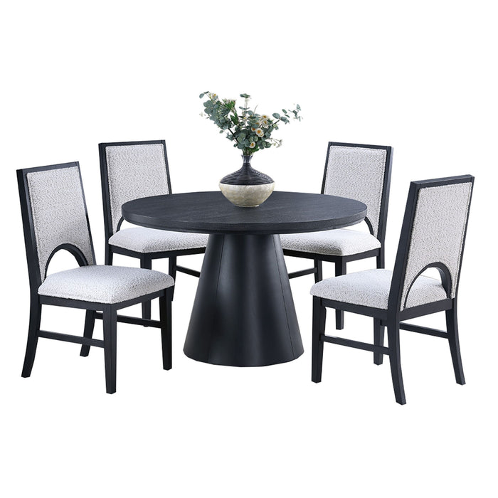 5 Piece Round Dining Set With Upholstered Chairs - Black / White Home Essentials
