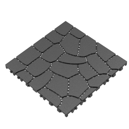 Stone Texture Patio Deck Tiles, Diy Interlocking Outdoor Floor Tiles (Set of 44) - Dark Grey Daily Nest