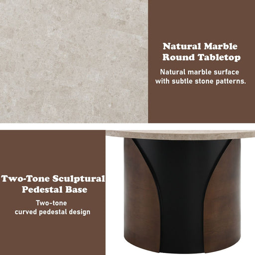 Rufina - Round Dining Table With Marble Top - Natural Marble Top & Walnut ACME