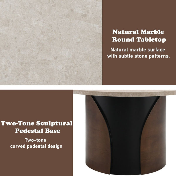 Rufina - Round Dining Table With Marble Top - Natural Marble Top & Walnut ACME