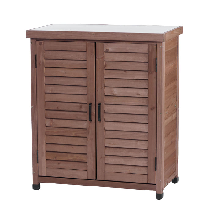 Potting Bench With Storage Cabinet And Metal Table Top For Outdoor Home Essentials