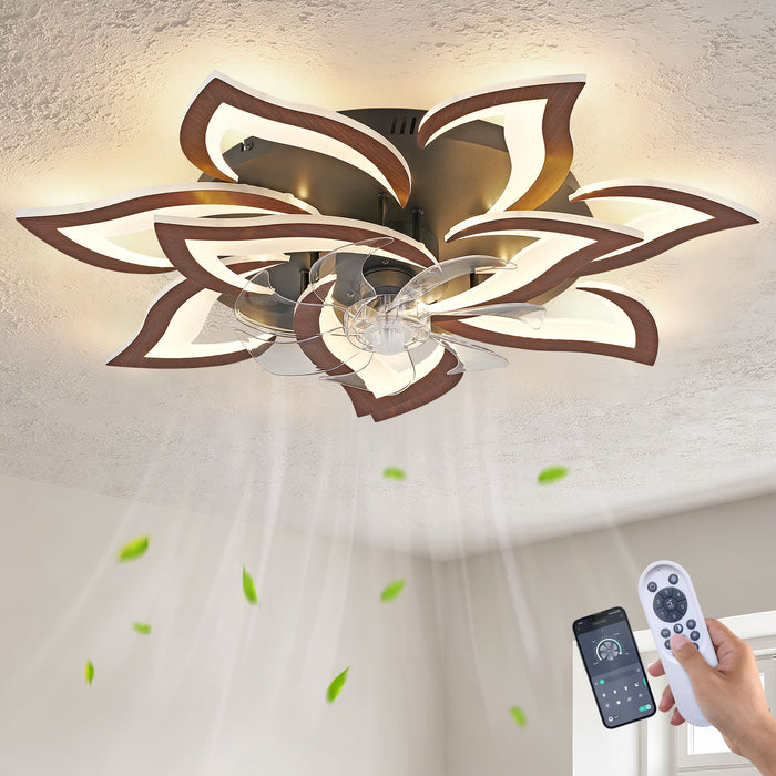 32" Flower Ceiling Fan With LED Dimmable Light, Low Profile Flush Mount Fan With Remote Control, 6 Speeds Daily Nest
