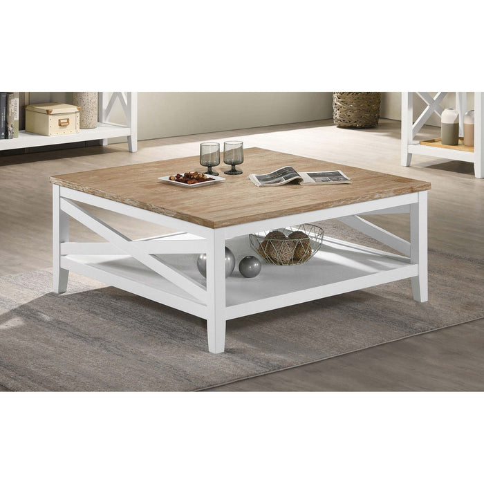 Evanston - Square Coffee Table With Shelf - White Furniture Max
