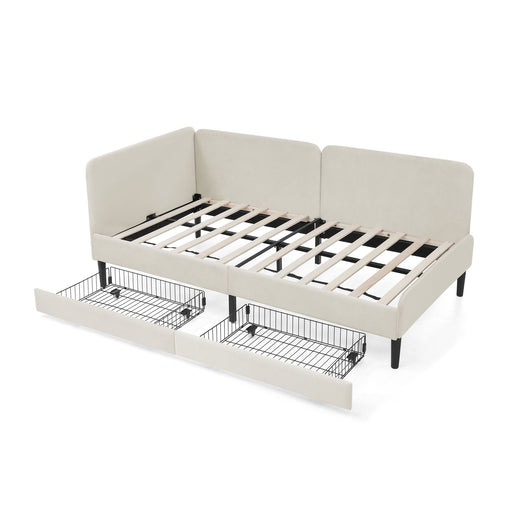 Upholstered Platform Bed Frame With 2 Storage Drawers And Adjustable Sofa Bed Home Essentials