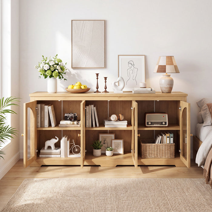 Modern Arched Glass Sideboard With 6 Doors, Buffet Cabinet With Storage And Adjustable Shelves Home Essentials