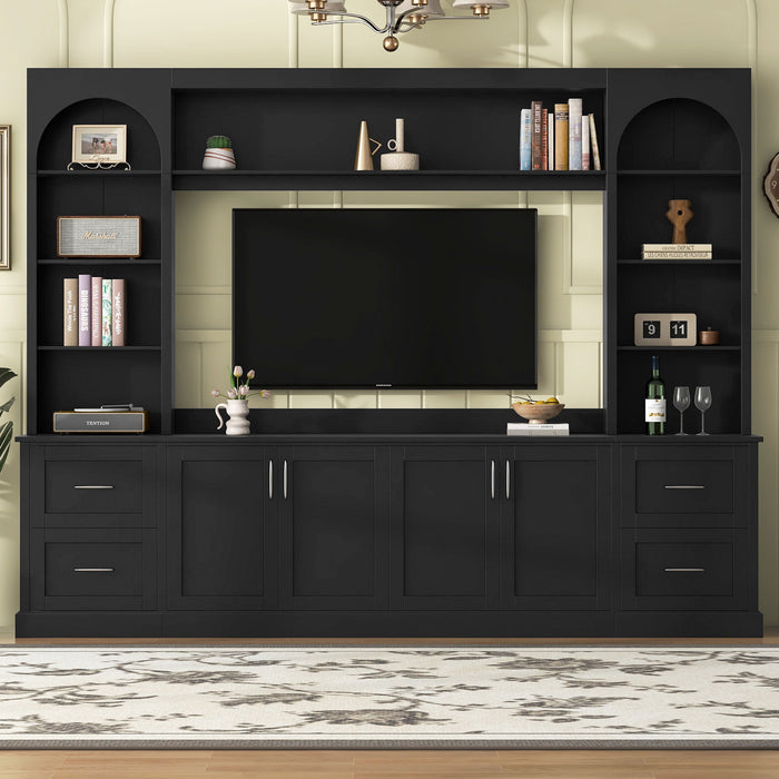 Arched Entertainment Center Wall Unit With Drawers, TV Stand Hearth and Haven
