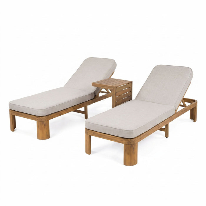 Outdoor Chaise Lounge Set With Side Table, 5 Position Adjustable Patio Recliner Noble House