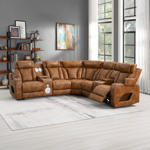 Taddeo - Power Motion Sectional Sofa With Power Headrest, Massage & LED - Two Tone Brown Leatherette ACME