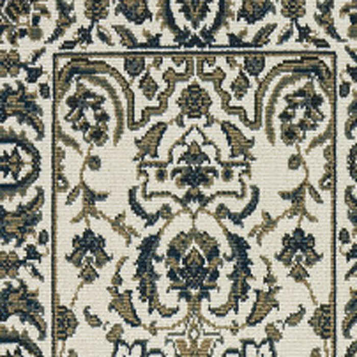 2' X 8' Oriental Stain Resistant Indoor / Outdoor Area Rug - Ivory / Blue