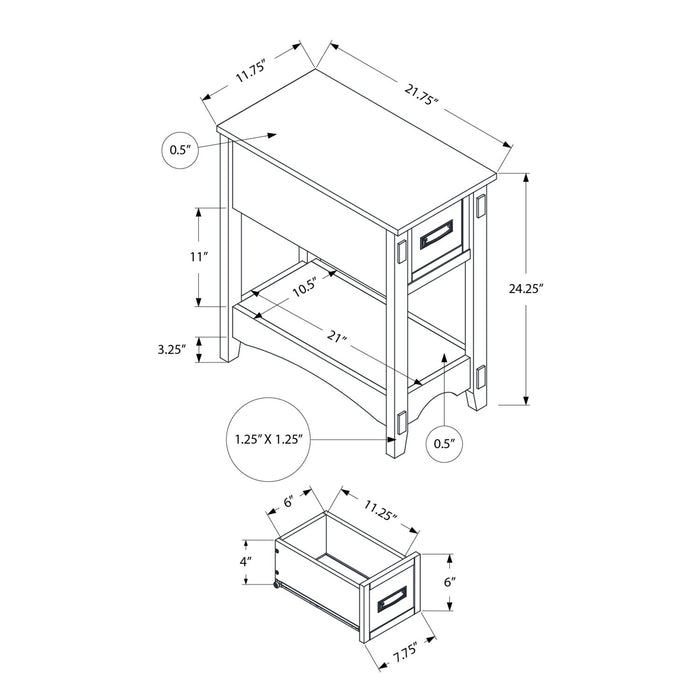Accent End Table, 2 Tier, Narrow, Storage Drawer, Transitional - Walnut 8th Street