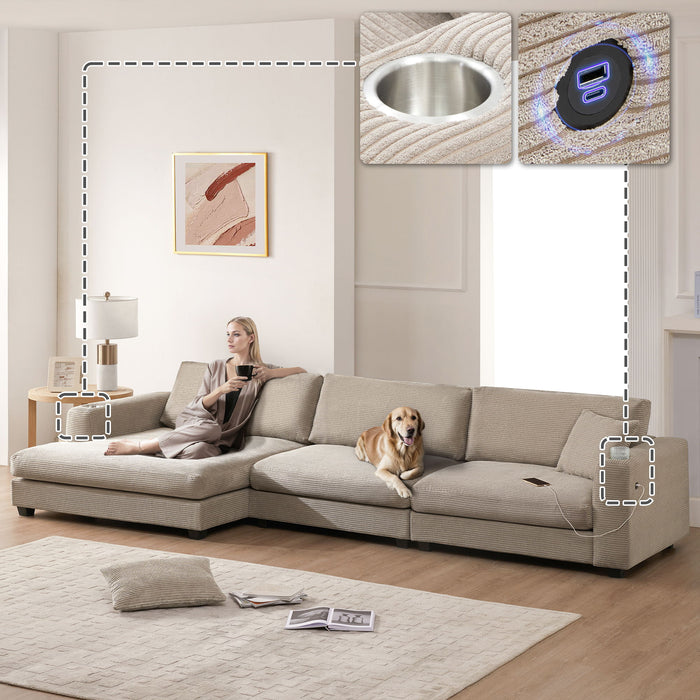 Oversized Sectional L Shaped Cloud Couch With USB Charging Port Cup Holder Deep And Wide Seat Sofa With Chaise Comfy