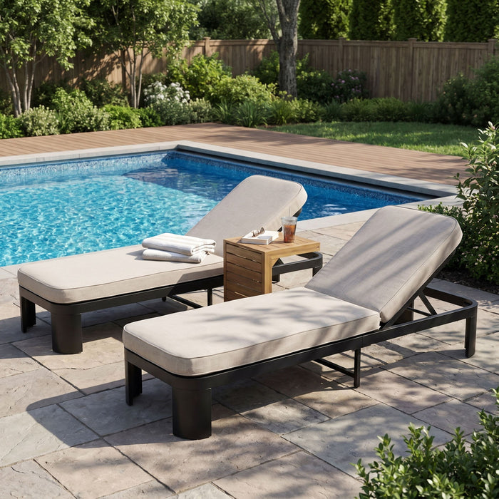 Outdoor Chaise Lounge Set With Side Table, 5 Position Adjustable Patio Recliner Noble House
