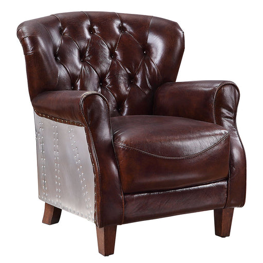 Brancaster - Accent Chair - Vintage Brown & Aluminum ACME
