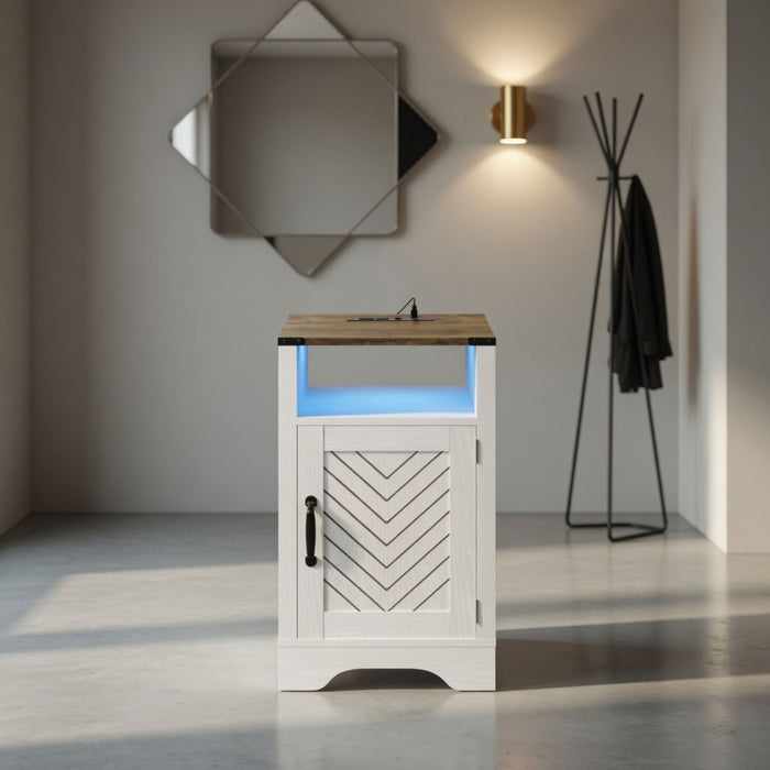 Farmhouse Nightstand With Charging Station & Storage Home Essentials