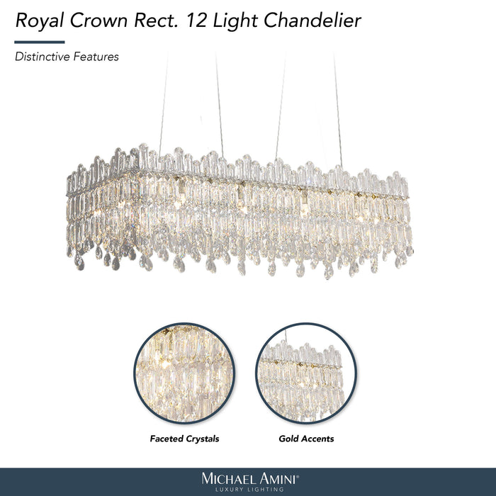 Michael Amini Lighting - Royal Crown Rectangular 12-Light Crystal Chandelier - Clear Michael Amini