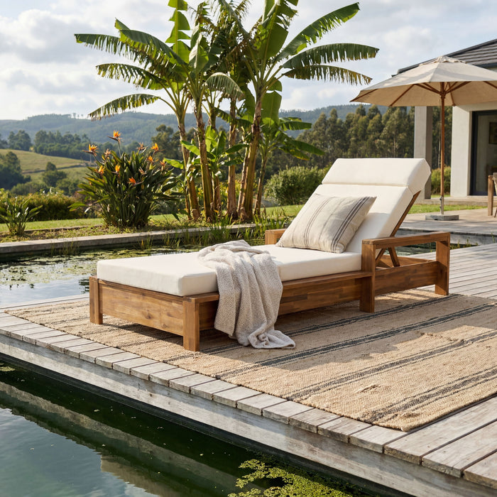 Chaise Lounge Set With 4 Fold Cushion And Built In Headrest, 3 Position Adjustable Noble House
