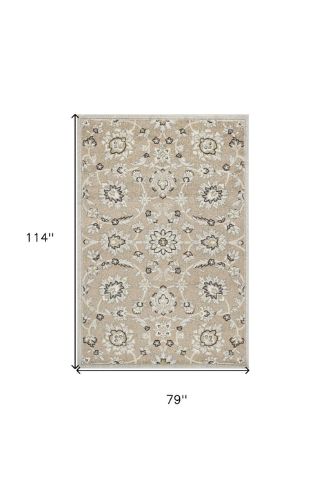 7' X 10' Floral Indoor & Outdoor Area Rug - Gray / Ivory