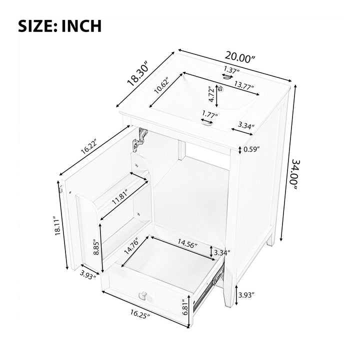 20" Bathroom Vanity With Sink Cabinet With Soft Closing Door, Drawer & Storage Rack - Black Hearth and Haven