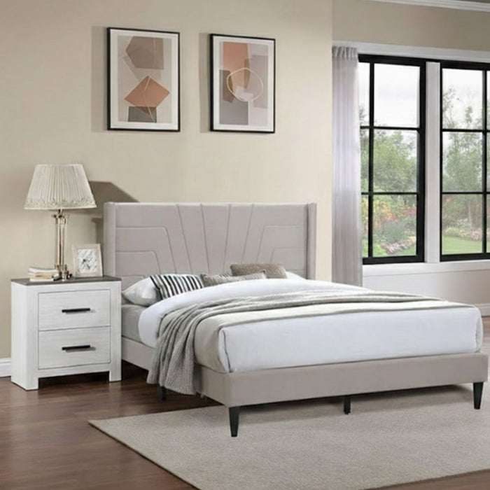 Eastern King Size Platform Bed, Upholstered Headboard - Light Brown Home Essentials
