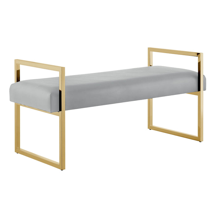 Upholstered PU Leather Bench - Gray / Gold