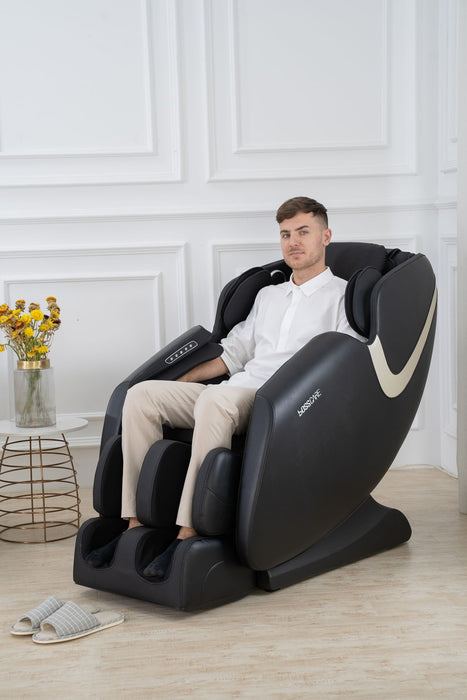 Bosscare - Massage Chair Recliner With Zero Gravity, Full Body Airbag Massage Chair With Bluetooth Speaker, Foot Roller Brown - Brown Daily Nest