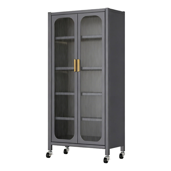 6 Tier Storage Cabinet With Transparent Door, Adjustable Shelves & Wheels