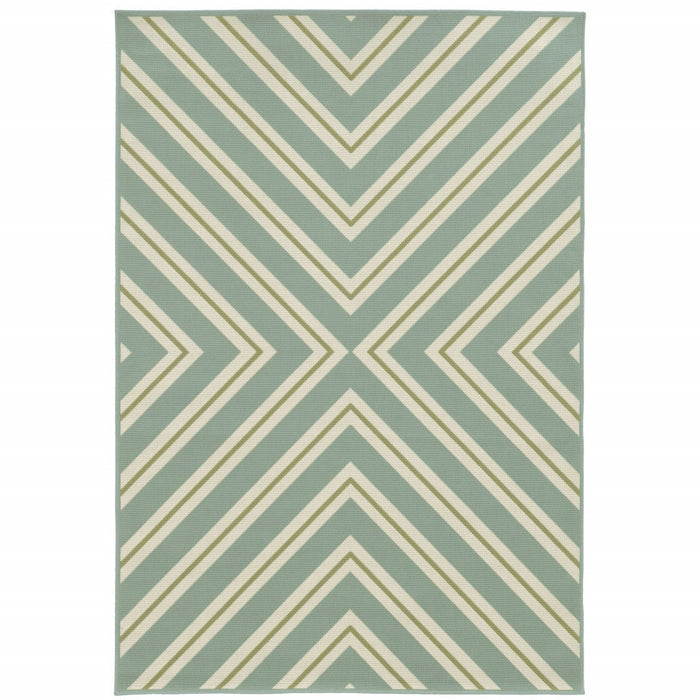 9' X 13' Geometric Stain Resistant Outdoor & Indoor Area Rug - Blue / Green