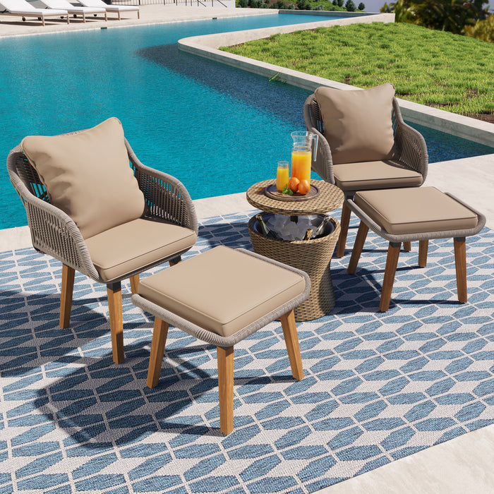 K&K 5 Pieces Patio Furniture Chair Sets, Patio Conversation Set With Wicker Cool Bar Table, Ottomans, Outdoor Furniture Bistro Sets For Porch, Backyard, Balcony, Poolside Brown