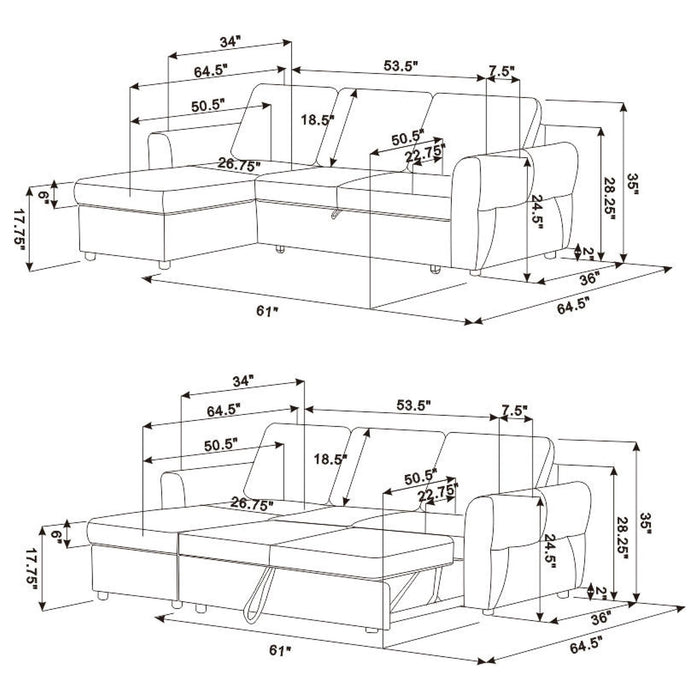 Kenna- Sleeper Sectional Sofa With Storage Ottoman Furniture Max