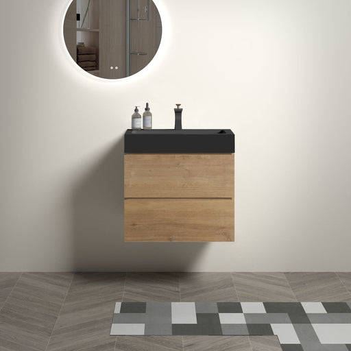 Alice - Natural Oak Bathroom Vanity With Sink, Large Storage Wall Mounted Floating Bathroom Vanity For Modern Bathroom, One-Piece Sink Basin Without Drain Home Essentials