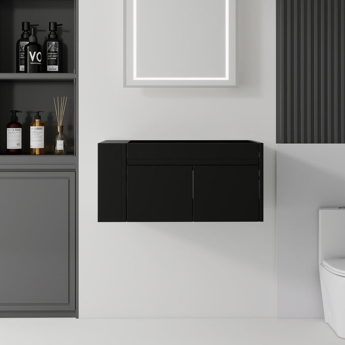 Floating Bathroom Vanity Cabinet, Soft Close Double Drawers, Open Side Storage, Wall Mounted, Cabinet Only Home Essentials