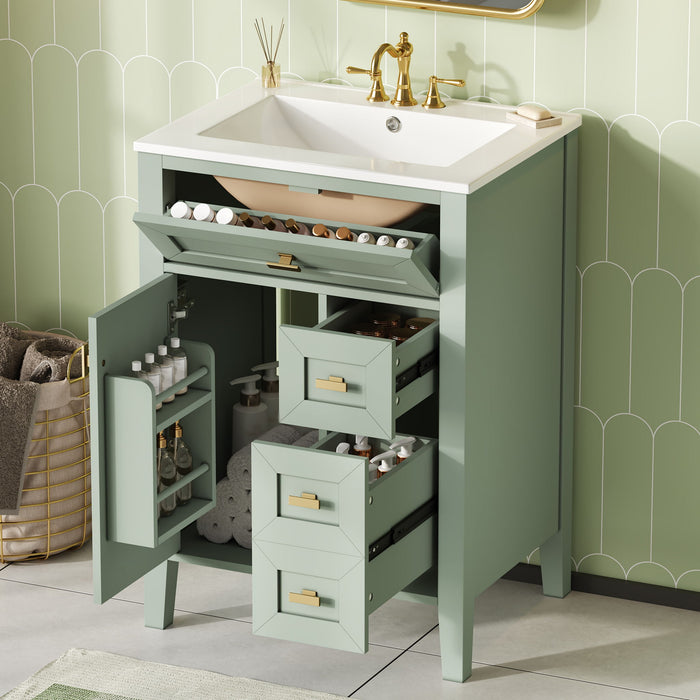 Bathroom Vanity With Sink, 3 Drawers & Cabinet With 2 Tier Door Storage Rack, Soft Close Doors & Drawers Hearth and Haven