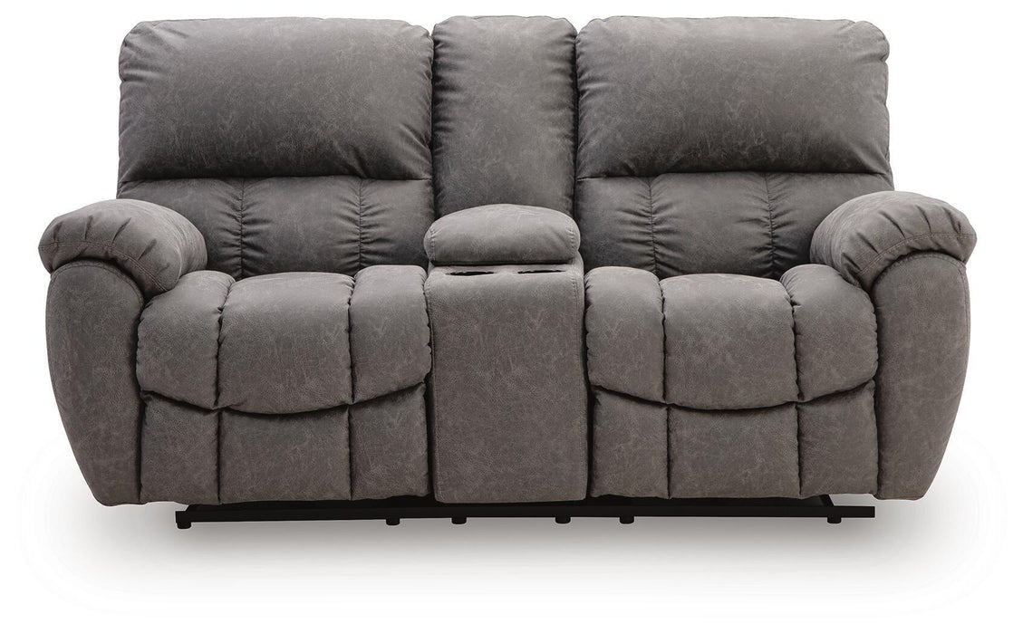 Bakerstein - Power Recline Loveseat/Console/Adjustable Headrest - Galaxy Signature Design by Ashley®