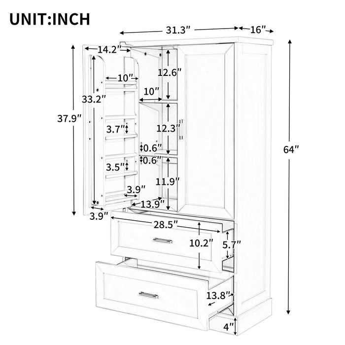 Tall Bathroom Storage Cabinet With 2 Doors And Drawers, Adjustable Shelf Hearth and Haven