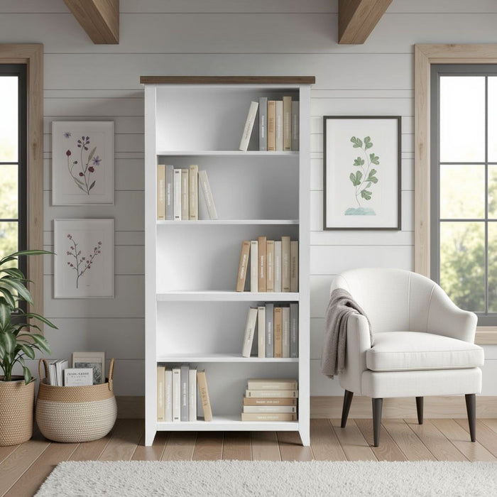 High 5 Shelf Bookcase - Jasmine Whitewash / Barnwood Home Essentials