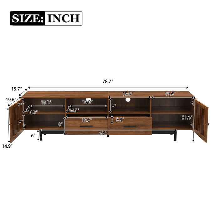 TV Stand, Media Console With 2 Drawers, Soft Closing Slatted Doors, Living Room Entertainment Center - Walnut Hearth and Haven
