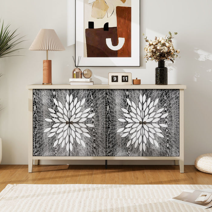 Modern Storage Cabinet With 4 Doors & Adjustable Shelves