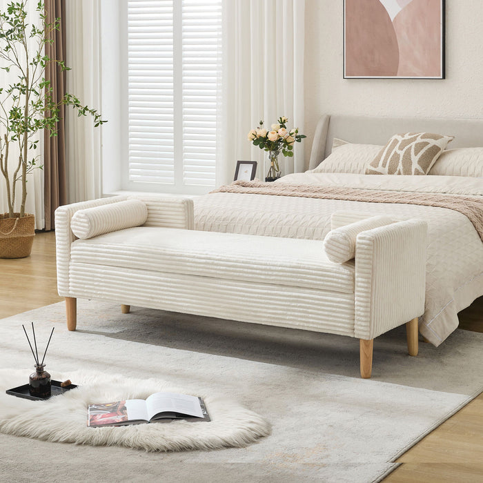 Upholstered Corduroy Flip Top Storage Bench For Living Room Home Essentials