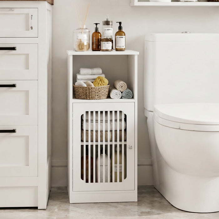 Louvered Door Bathroom Low Cabinet With Multi Layer Storage - White Home Essentials