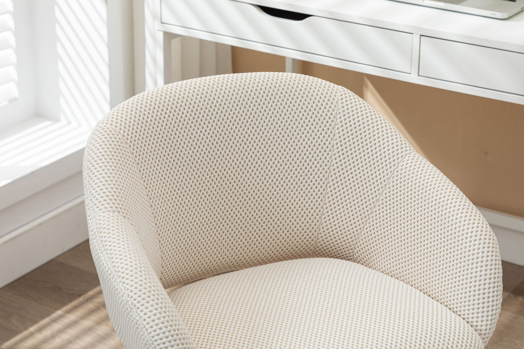 047 - Mesh Fabric Home Office 360°Swivel Chair Adjustable Height With Gold Metal Base, Beige