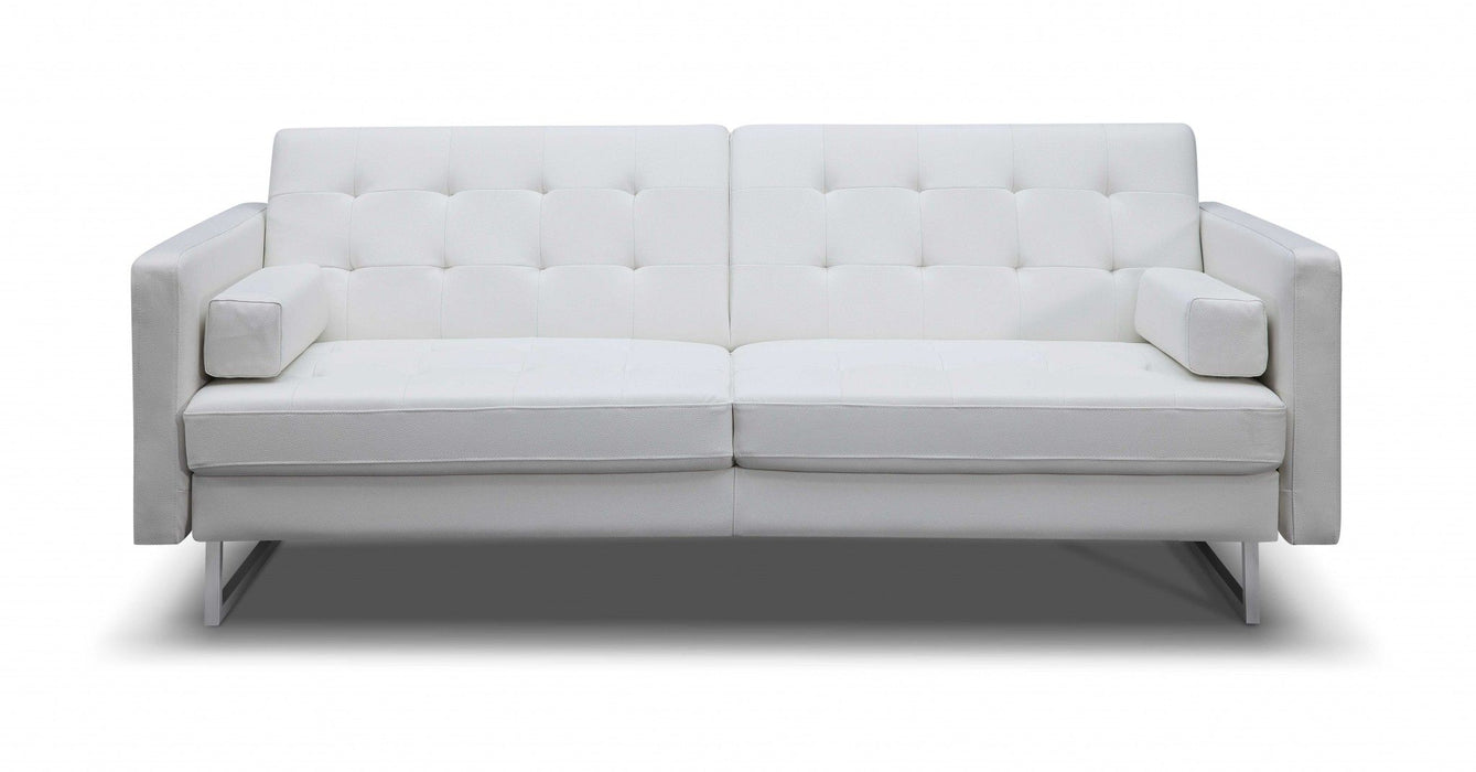 Faux Leather Sofa With Silver Legs - White