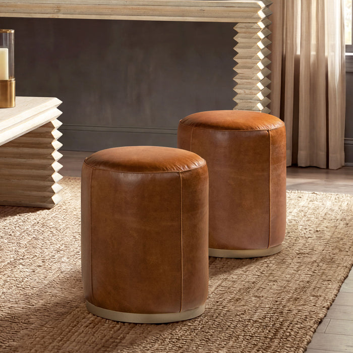 Nico - Round Ottoman Stool - Brown Jennifer Taylor Home