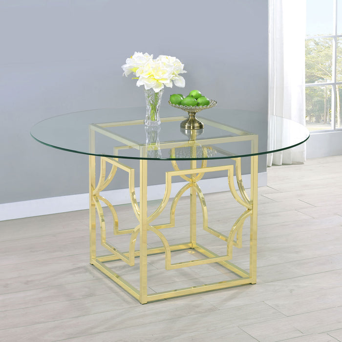 Krista - Round Glass Top Dining Table - Gold Furniture Max