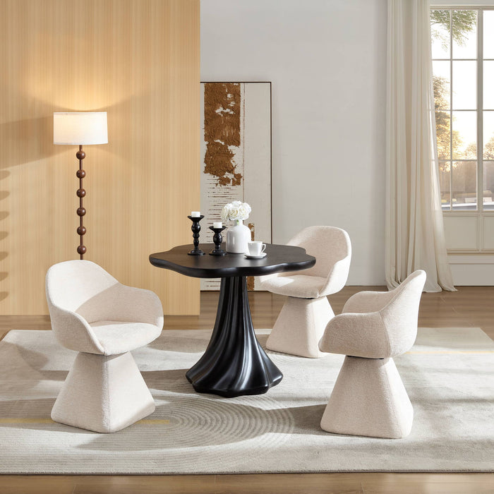 Sculptural Round Dining Table Petal Shape Root Texture For Dining Room - Black Home Essentials