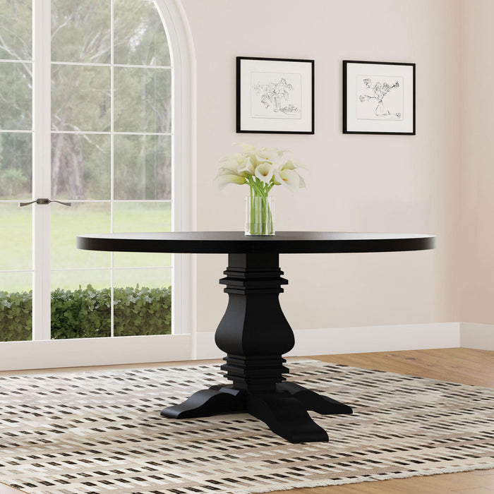 Allende - Round Dining Pedestal Table With Carved Base - Black Furniture Max