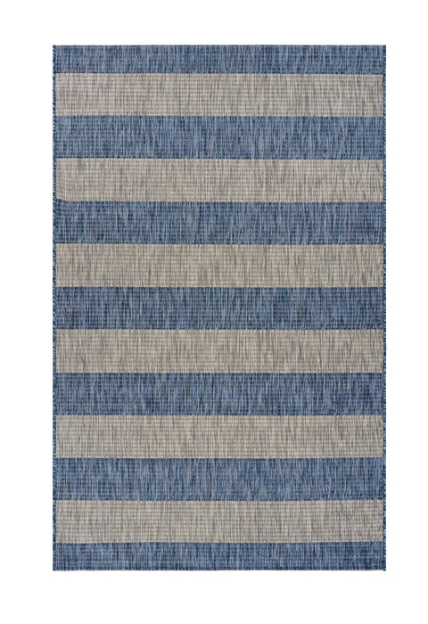 8' X 10' Striped Indoor / Outdoor Area Rug - Blue / Gray